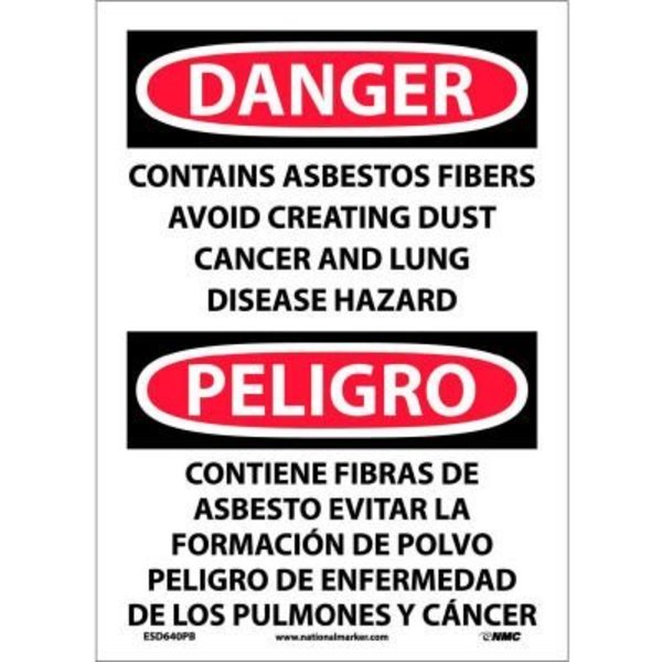 National Marker Co Bilingual Vinyl Sign - Danger Contains Asbestos Fibers Avoid Creating Dust ESD640PB